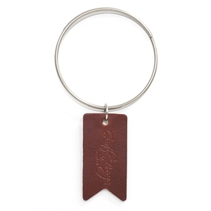LEATHER LABEL KEY RING _ BROWN